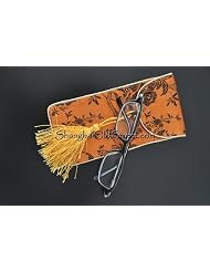 Beautiful Silk Brocade Eyeglass Sunglass Pouch Glasses Protect Bag - Orange with Pattern by Shanghai Old Street