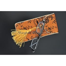Click here to buy Beautiful Silk Brocade Eyeglass Sunglass Pouch Glasses Protect Bag - Orange with Pattern by Shanghai Old Street.