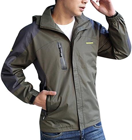 Blinlina Men's Waterproof Raincoat Hooded Front-Zip Windbreaker Ski Jacket Grey