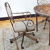 Arm Chair with Casters and Microfiber Seat in Brown Brushed Metal