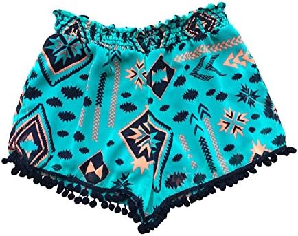 Printed Pom Pom Shorts (Medium, Green/Orange)