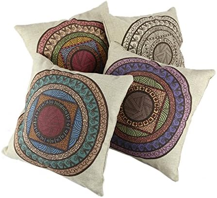 Createforlife Home Decorative Cotton Linen Square 4Pcs Set of 4 Indian Floral Style Throw Pillow Shams Cushion Cover 18"