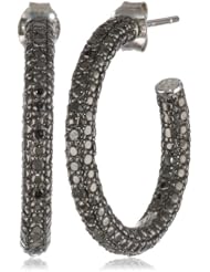 Sterling Silver Black Diamond Hoop Earrings, (.25 cttw)