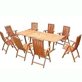 VIFAH V232SET4 Outdoor Wood 8-Piece Dining Set with Rectangular Extension Table, Natural Wood Finish