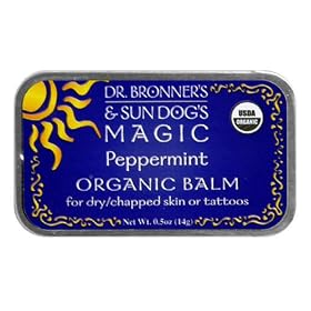 Dr. Bronner's & Sun Dog's Magic Organic Balm for Dry/Chapped Skin or Tattoos, Peppermint, 0.5-Ounce Tins (Pack of 3)
