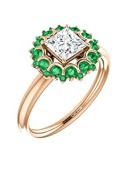 14K Rose Gold Princess Cut Diamond and Emerald Flower Inspired Ring -- LIFETIME WARRANTY
