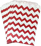 Outside the Box Papers Red and White Chevron Treat Sacks - Favor Bags Made in USA- Christmas Birthday Valentine Carnival Party Pack of 48