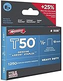 Arrow 508 Genuine T50 1/2-Inch Staples, 1,250-Pack