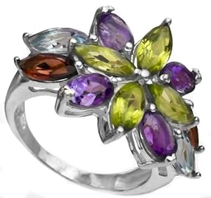Faceted Gemstone Ring (Amethyst, Garnet, Peridot and BT) - Sterling Silver