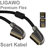 Produkt-Bild: LIGAWO PREMIUM FLEX Scart Kabel 1m - Scartkabel - hochflexibel, Metallstecker, 24k hatvergoldet, Nylonmantel, OFC Kabelaufbau f&uuml;r BlueRay/ DVD Player, Receiver, Tv, Beamer, Konsole, Anlage, Boxen, AV Konverter und Verst&auml;rker