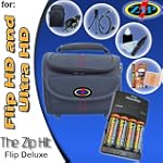 TheZipKit Deluxe for FLIP HD and Ultra HD. Accessories pack includes: Deluxe Camera Case, Small leatherette case, Mini Tripod, 4-2900mAh batteries/Charger, USB ext cable, LCD Film, Lens cleaning kit and more. (NON OEM)