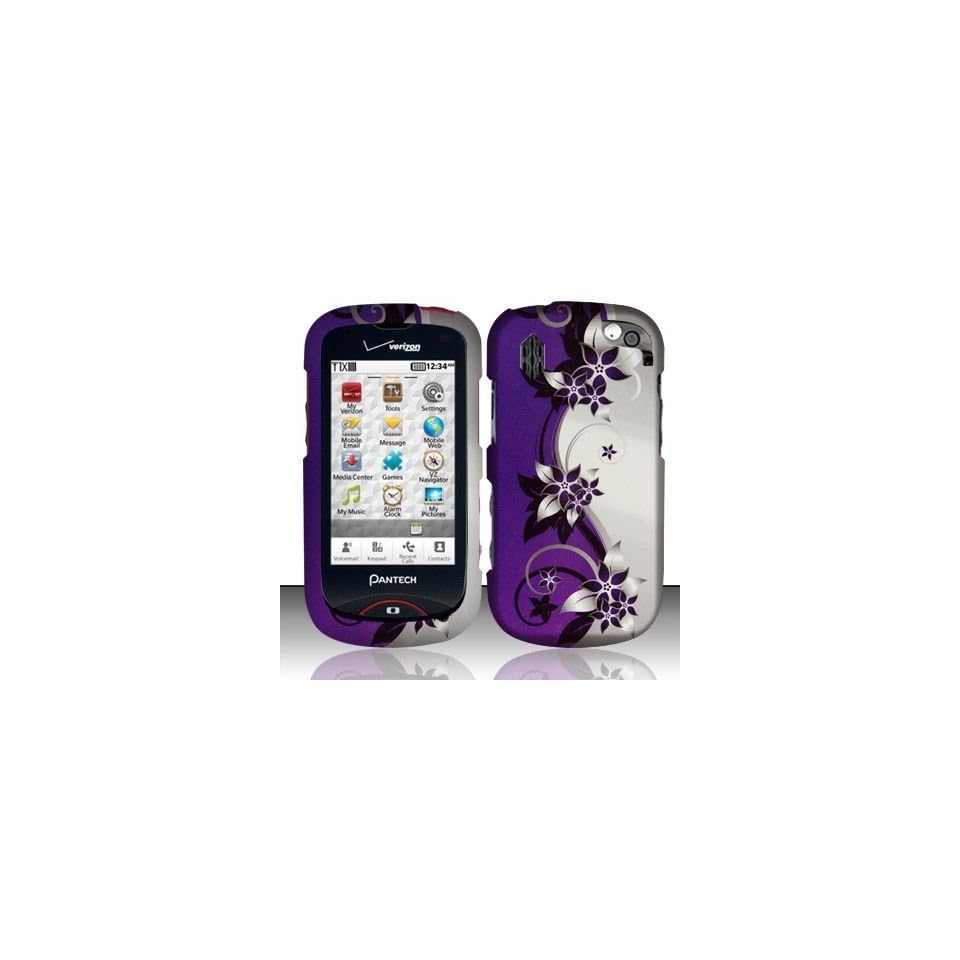 For Pantech Hotshot 8992 (Verizon) Rubberized Purple/Silver Vines Design  Snap on Protector Shell Case Face Plate Cover