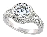 Sterling Silver & Rhodium Plated Engagement Ring, 7/16 (11mm) wide, w/ an 8mm (2 ct) Cubic Zirconia Stone