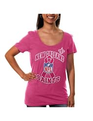 NFL New Orleans Saints Ladies Breast Cancer Awareness Tri-Natural Scoop Neck T-Shirt - Pink