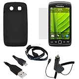 GTMax Black Skin Rubber Soft Silicone Case + Clear LCD Screen Protector + C ....