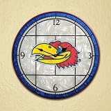 KANSAS JAYHAWKS 12 Stunning Hand Painted Team Logo & Colors ART-GLASS CLOCK
