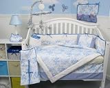 French Blue Toile Baby Crib Nursery Bedding SET 10pcs