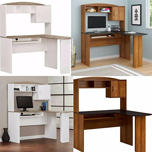 Office Mainstays L-Shaped Desk with Hutch, Multiple Finishes Wood Computer Desk