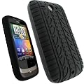 igadgitz Silikon H�lle Schutzh�lle Etui Case Tasche in Schwarz mit Reifenprofil-Design f�r HTC Wildfire G8 Android Smartphone Handy + Display Schutzfolie