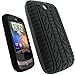 igadgitz Black Silicone Skin Case Cover with Tire Tread Design for HTC Wildfire G8 Android Smartphone Cell Phone + Screen Protector