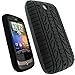 igadgitz Black Silicone Skin Case Cover with Tire Tread Design for HTC Wildfire G8 Android Smartphone Cell Phone + Screen Protector