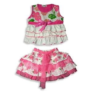 So Kiwi - Toddler Girls Short Sleevless Skirt Set, Pink, Ivory