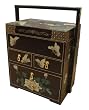 Chinese wedding basket dowry chest - hand painted crackle finish with birds and flowers design, wood