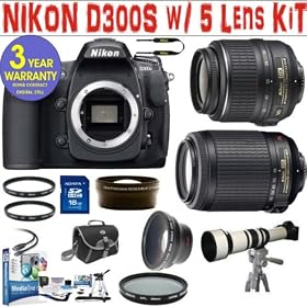 NIKON D300S (IMPORT) w/ NIKON 18-55 VR LENS + NIKON 55-200 VR LENS + 650-1300 SUPER ZOOM LENS + 2X LENS + .45X SUPER WIDE ANGLE LENS + 16 GIG MEMORY CARD + 3 YEAR WORLD WIDE WARRANTY