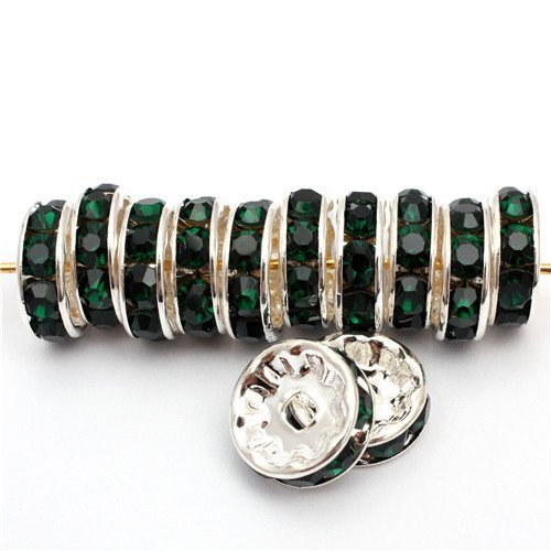 Dark Emerald 8mm Crystal Rondelle Spacer Bead Silver Plated For Jewellry Making