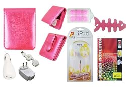 Cuffu Ipod Nano 3 Bundle Pink Leather/charger Kit/cord Manager/earphone/screen Guard
