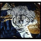 NEW QUEEN SIZE WHITE TIGER SOLARON KOREAN MINK BLANKET- NAVY