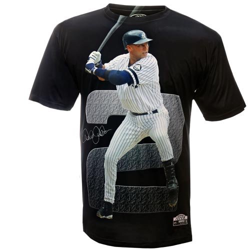 MLB Boy's New York Yankees Derek Jeter Sublimated High Definition Photo Tee Shirt (Graphite) (Yankees, Medium)