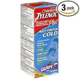 Tylenol Children's Multi-Symptom Plus Cold, Grape, Oral Suspension , 4-Ounce (120 ml) (Pack of 3)