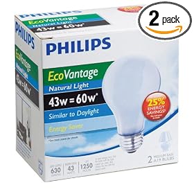 Philips 43-Watt A19 EcoVantage Light Bulb, Natural Light