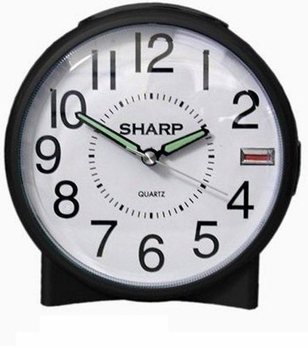 Sharp SPC830A Quartz Backlight Analog Alarm Clock (Black/White)