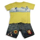 Mishmish - Toddler Boys Short Sleeve Short Set, Yellow, Denim Blue
