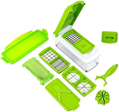 theCookMart Nicer Dicer Multipurpose Chopper-stainless Steel Blade for Quick Spiral Slicing-grater Kitchen Tool Set-one Touch Food Chopper, Slicer and Cutter-12 Pieces (12 in 1, Green)