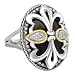 925 Silver, Onyx & Diamond Double Fleur De Lis Ring with 18k Gold Accents (0.09ctw)- Sizes 6-8