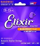 Elixir Strings Acoustic Guitar Strings, 6-String, Custom Light NANOWEB Coating