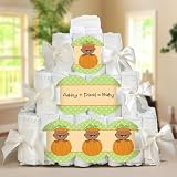 Little Pumpkin African American Personalized Square - 3 Tier Diaper Cake - Baby Shower Gift