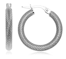 14k White Gold 3mm Mesh Hoop Earrings