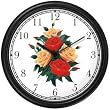 Red & Peach Roses - Rose Flower Bouquet - JP Wall Clock by WatchBuddy Timepieces (Slate Blue Frame)
