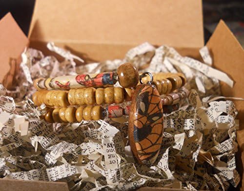 Spider-man Recycled Comics Paper Bead Boho Memory Wire Bracelet