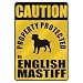 CAUTION  PROPERTY PROTECTED BY ENGLISH MASTIFF  PARKING SIGN DOG