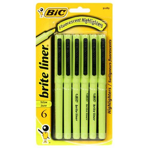 BIC Brite Liner Highligther - Yellow, Six - 6 Count Packs (36 Highlighter) (Pack of 2)