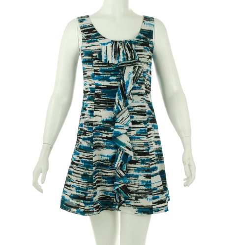 Kensie Ruffle Front Dress Black Multi Medium