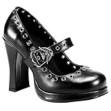 Women's Mary Jane Mini Platform With Adjustable Skull Buckle Strap (Black Pu;9)