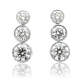 18k White Gold 3 Round Brilliant Cut Diamond Journey Drop Earrings (G-H, SI-I, 1.00 carat)