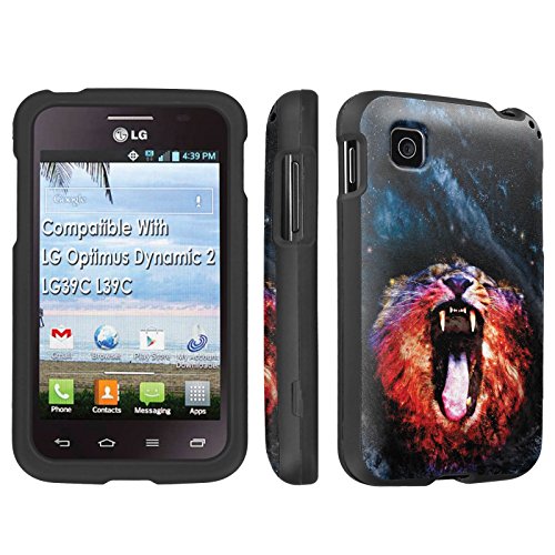 LG Optimus Dynamic II 2 LG39C L39C Case, [SkinGuardz] Black Form Fit Fancy Protection Case - [Galaxy Space Lion] Print Design