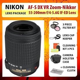 Nikon AF-S DX VR Zoom-Nikkor 55-200mm f 4-5.6G IF-ED Lens + Filter Kit + Lens Cap Keeper +... by